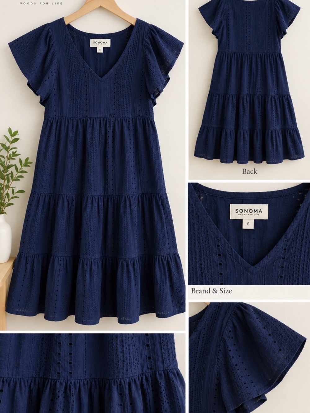 Sonoma Navy Eyelet Tiered V-Neck Dress for Girls